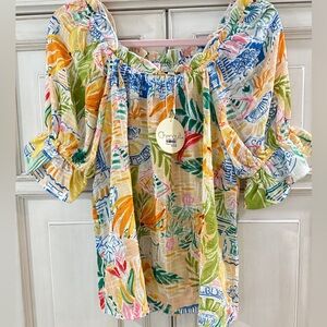 NWT SZ M Chenault Colorful Floral Blouse